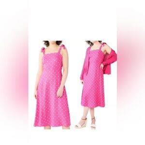 DRAPER JAMES RSVP Bow Strap Midi Polka Dot Midi Dress Sz M